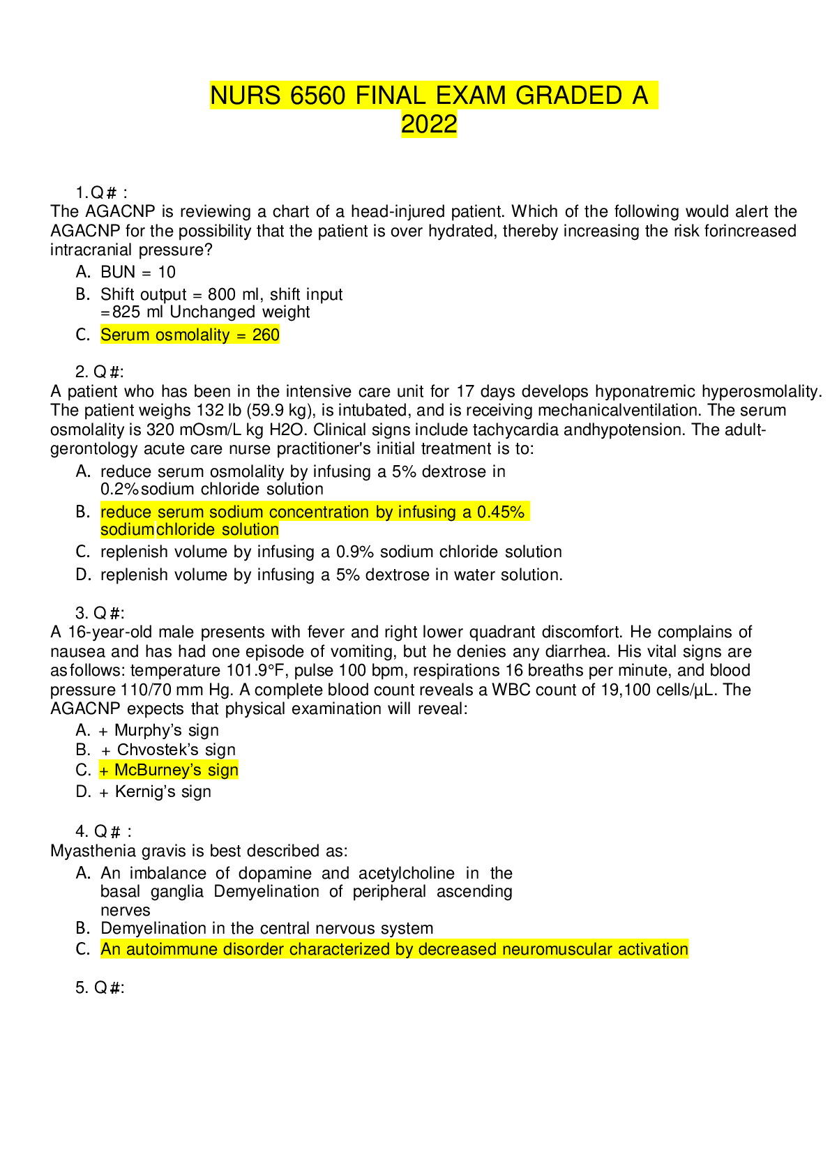 Preview image of NURS 6560 FINAL EXAM GRADED A 2022 document